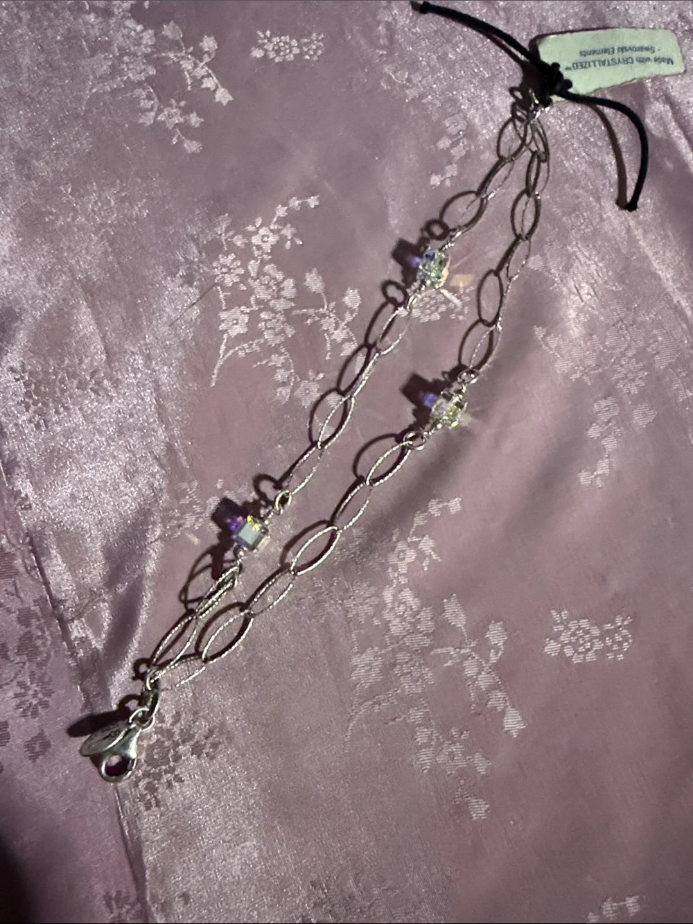 Sterling Silver Double-Chain bracelet with Iridescent Crystal Accents